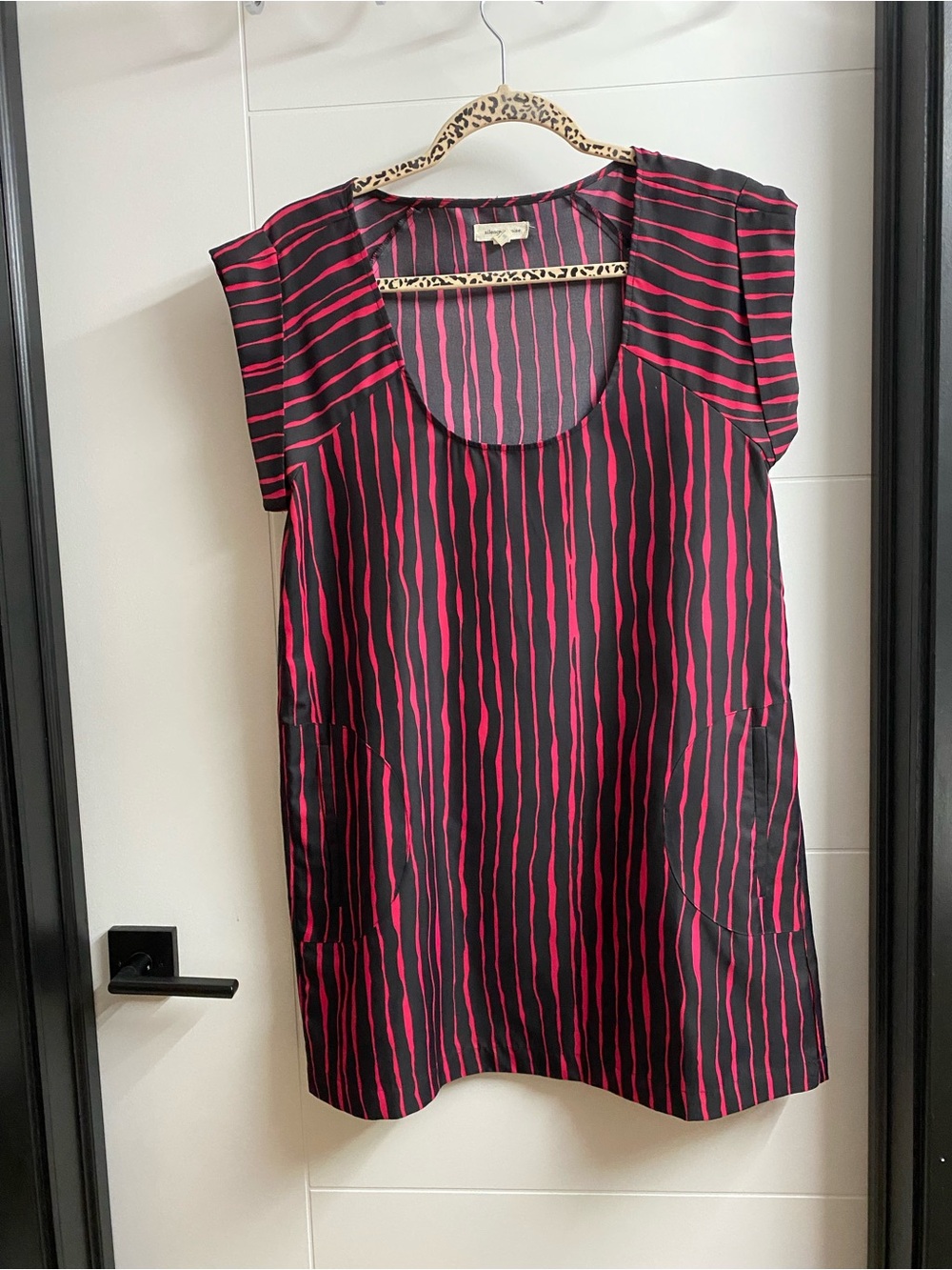 silence + noise Black Tunic with Hot Pink Vertical Stripe Detail